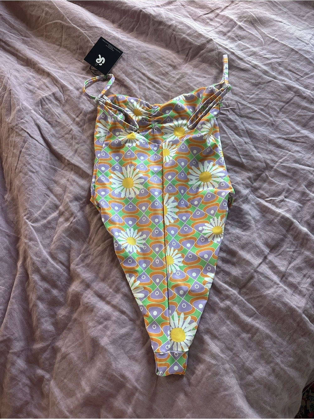Inner Realm Retro Daisy One-Piece Swimsuit - Yellow, Lavender & Orange - Picture 2 of 6